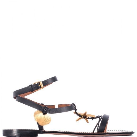 Valentino Black Leather Sea Element Sandals 40/10 - Picture 3 of 14